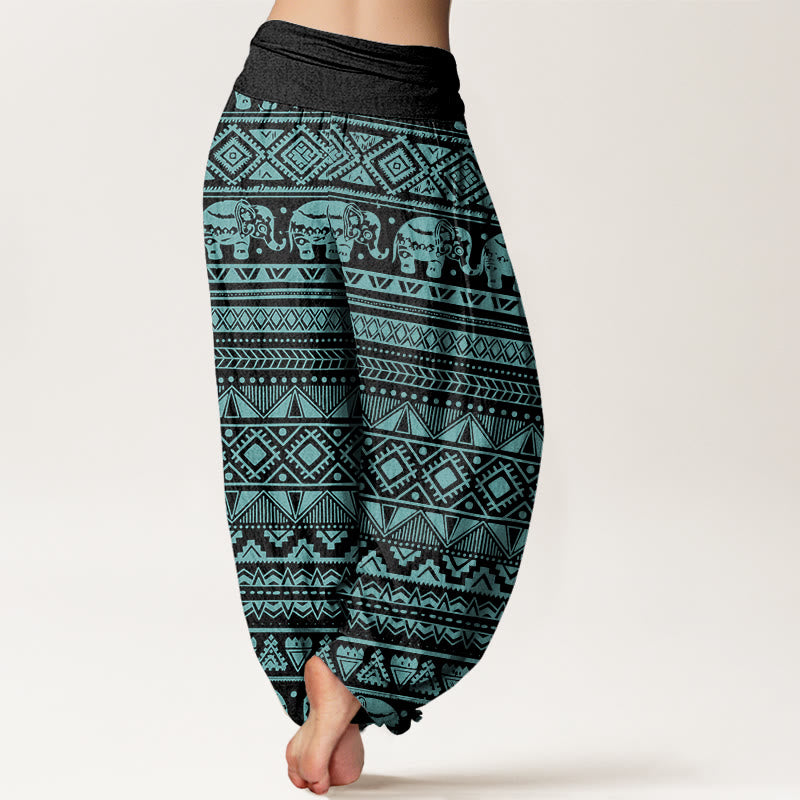 Buddha Stones Cotton Casual Elephant Geometric Figure Women's Elastic Waist Harem Pants - image 9