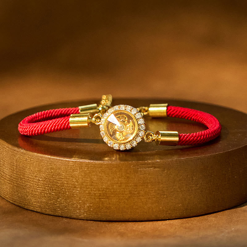 Buddha Stones Red String Copper Brass Rotatable Windmill Feng Sheng Shui Qi Protection Braided Bracelet - Red String Copper Brass Windmill - image 0