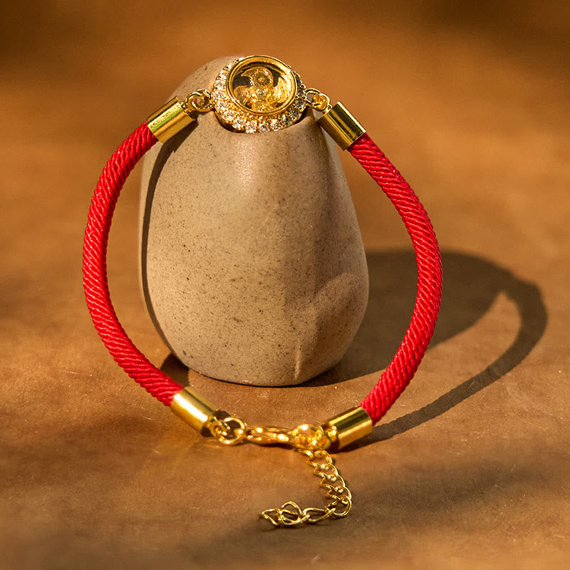 Buddha Stones Red String Copper Brass Rotatable Windmill Feng Sheng Shui Qi Protection Braided Bracelet - image 1