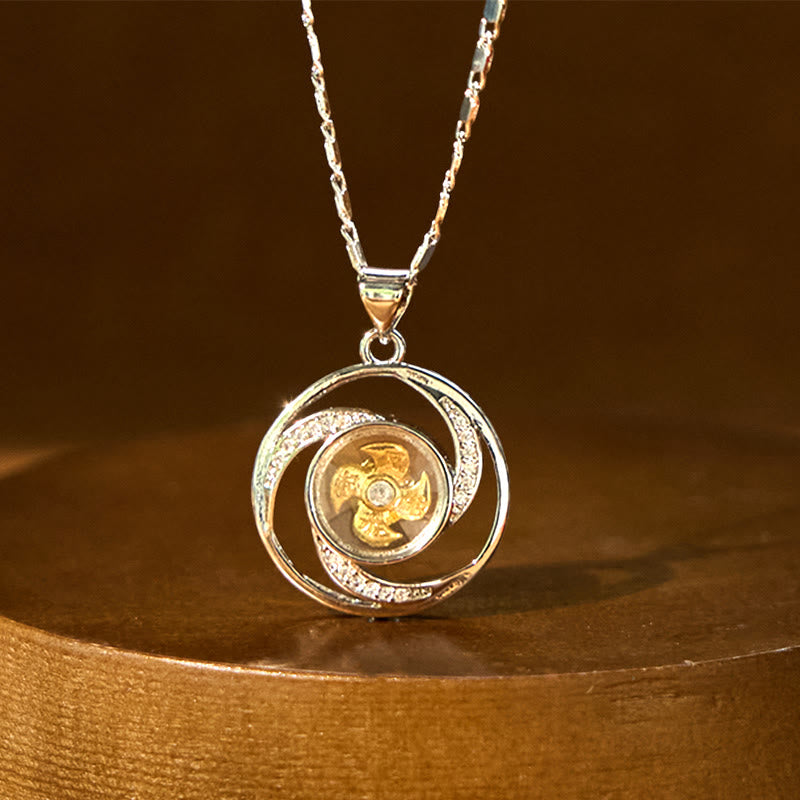 Buddha Stones Gold plated Copper Brass Rotatable Windmill Luck Necklace Pendant - Platinum plated Copper Brass Windmill(Length: About 48cm) - image 0