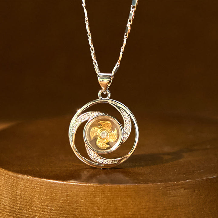 Buddha Stones Gold plated Copper Brass Rotatable Windmill Luck Necklace Pendant - Platinum plated Copper Brass Windmill(Length: About 48cm) - image 0