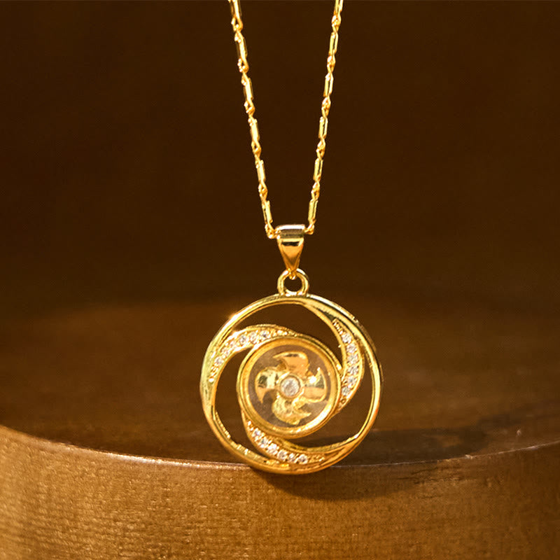 Buddha Stones Gold plated Copper Brass Rotatable Windmill Luck Necklace Pendant - Gold plated Copper Brass Windmill(Length: About 48cm) - image 9