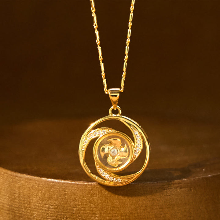 Buddha Stones Gold plated Copper Brass Rotatable Windmill Luck Necklace Pendant - Gold plated Copper Brass Windmill(Length: About 48cm) - image 9