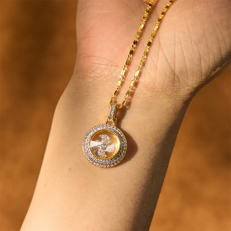 Buddha Stones Gold plated Copper Brass Rotatable Windmill Fu Balance Necklace Pendant - image 2