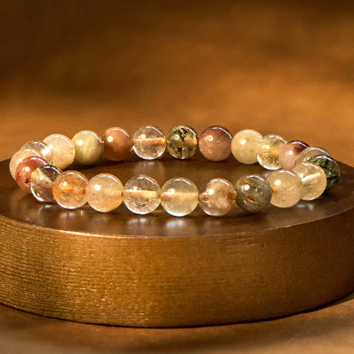 Buddha Stones Natural Multicolored Rutilated Quartz Spiritual Growth Bracelet - Multicolored Rutilated Quartz(Wrist Circumference: 14-16cm) - image 0
