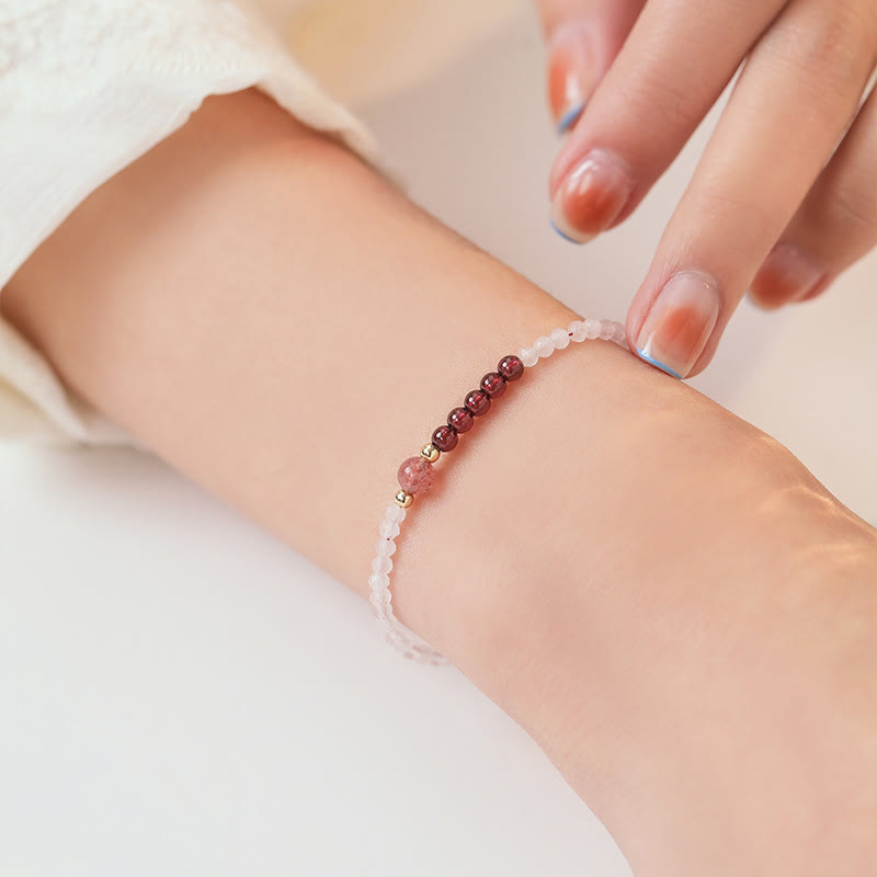 Buddha Stones 2mm Rose Quartz Garnet Strawberry Quartz Ultra-Thin Beads Healing Energy Bracelet - image 4