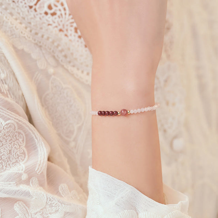 Buddha Stones 2mm Rose Quartz Garnet Strawberry Quartz Ultra-Thin Beads Healing Energy Bracelet - image 6