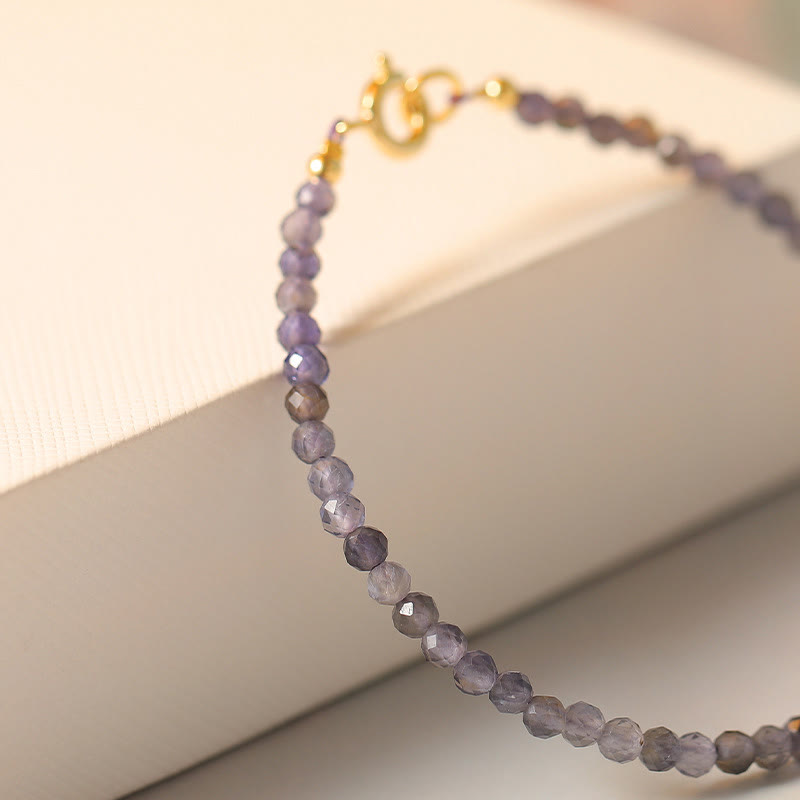 Buddha Stones 3mm Amethyst Iolite Ultra-thin Beads 14k Gold Plated Copper Communication Bracelet - image 12