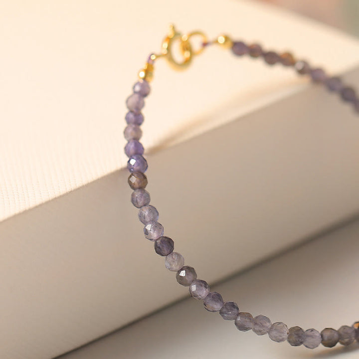 Buddha Stones 3mm Amethyst Iolite Ultra-thin Beads 14k Gold Plated Copper Communication Bracelet - image 12