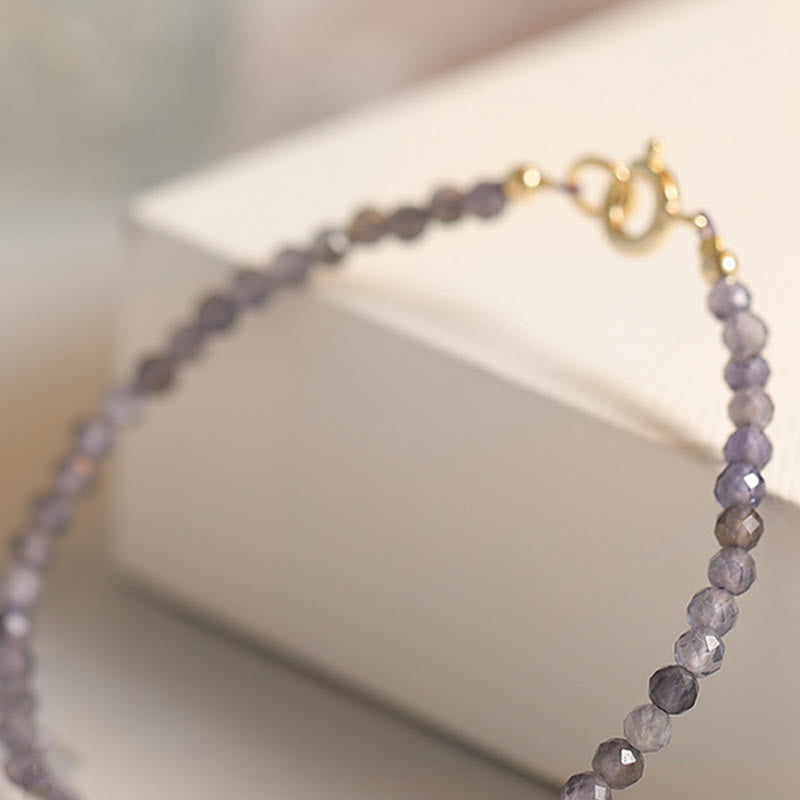 Buddha Stones 3mm Amethyst Iolite Ultra-thin Beads 14k Gold Plated Copper Communication Bracelet - image 13