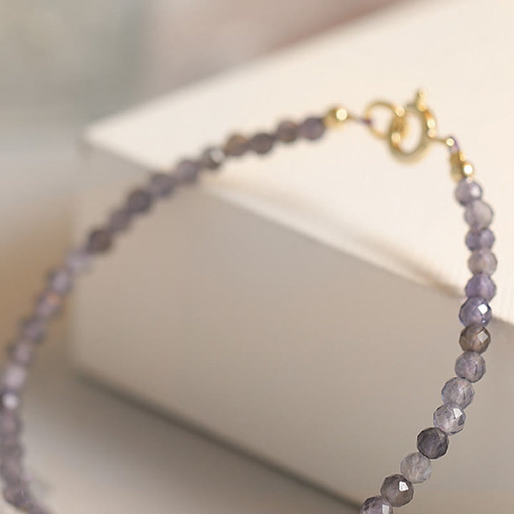 Buddha Stones 3mm Amethyst Iolite Ultra-thin Beads 14k Gold Plated Copper Communication Bracelet - image 13
