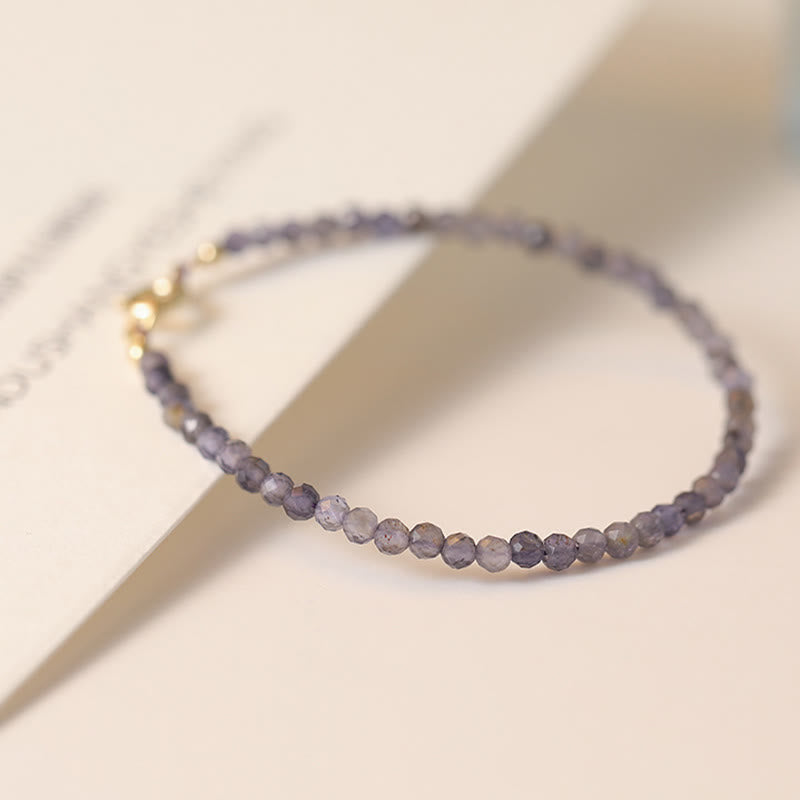 Buddha Stones 3mm Amethyst Iolite Ultra-thin Beads 14k Gold Plated Copper Communication Bracelet - image 2