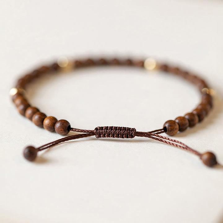 Buddha Stones 4mm Ultra-thin Sandalwood 14K Gold Plated Copper Beads Protection Bracelet - image 2