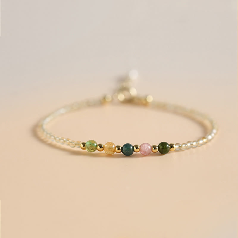 Buddha Stones 2.5mm Ultra-thin Citrine Tourmaline 14K Gold Filled Copper Beads Prosperity Bracelet - Citrine(Wrist Circumference: 14-18cm) - image 0