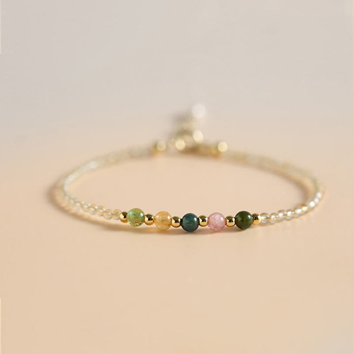 Buddha Stones 2.5mm Ultra-thin Citrine Tourmaline 14K Gold Filled Copper Beads Prosperity Bracelet - Citrine(Wrist Circumference: 14-18cm) - image 0