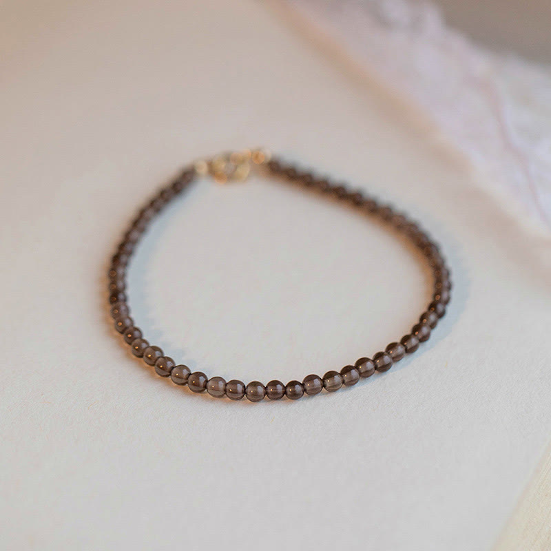 Buddha Stones Smoky Quartz Black Obsidian Ultra-thin Beads Success Bracelet - 4mm Smoky Quartz(Wrist Circumference 16cm) - image 0