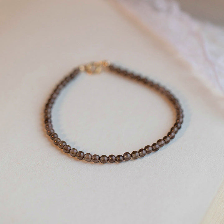 Buddha Stones Smoky Quartz Black Obsidian Ultra-thin Beads Success Bracelet - 4mm Smoky Quartz(Wrist Circumference 16cm) - image 0