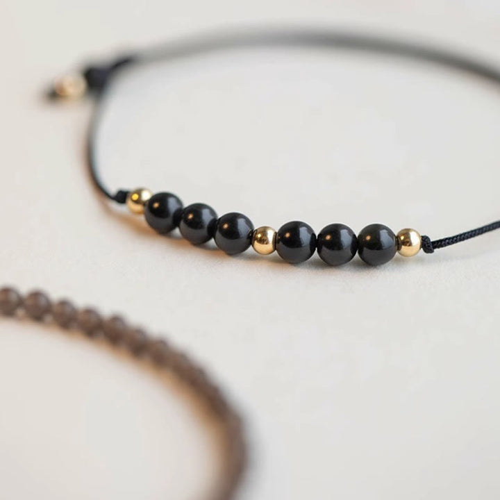 Buddha Stones Smoky Quartz Black Obsidian Ultra-thin Beads Success Bracelet - image 6