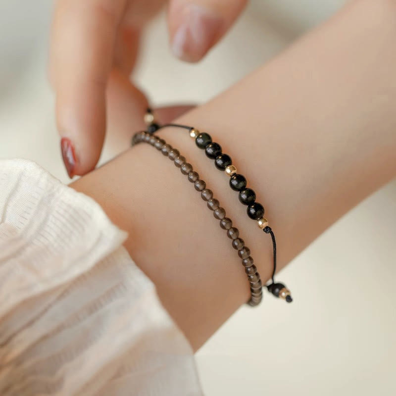 Buddha Stones Smoky Quartz Black Obsidian Ultra-thin Beads Success Bracelet - image 3