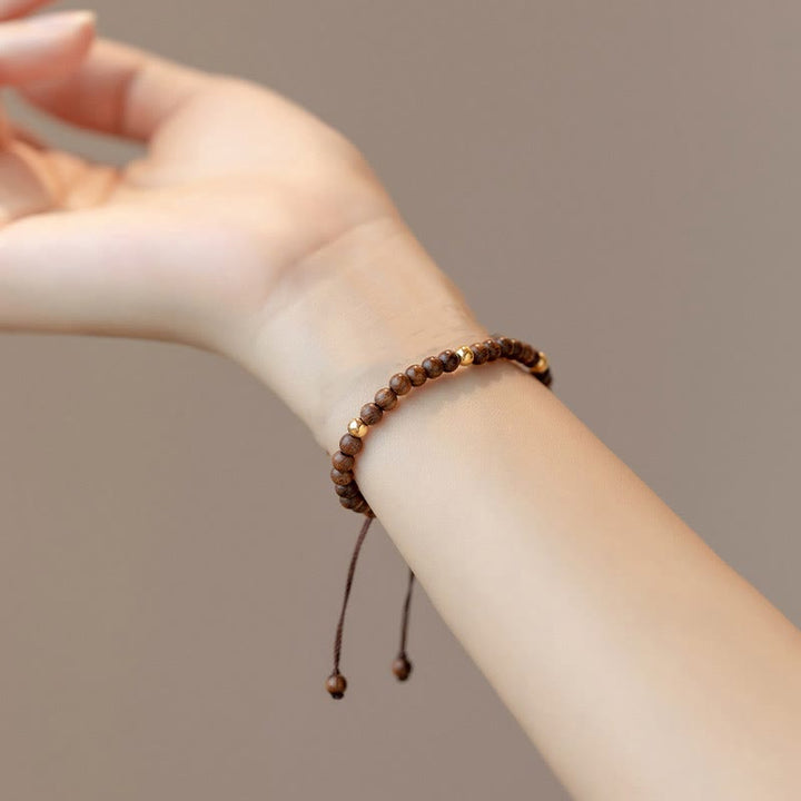 Buddha Stones 4mm Ultra-thin Sandalwood 14K Gold Plated Copper Beads Protection Bracelet - image 7