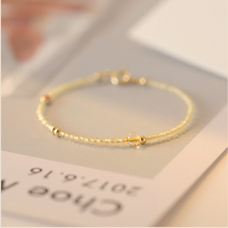 Buddha Stones 2mm Ultra-thin Citrine 14K Gold Plated Copper Beads Protection Bracelet - image 6