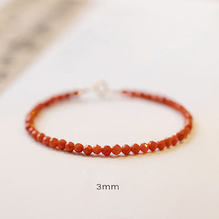 Buddha Stones Natural Cherry Persimmon Red Agate Ultra-thin Beads Confidence Bracelet - 3mm Polygonal Red Agate Beads - 16cm - image 18