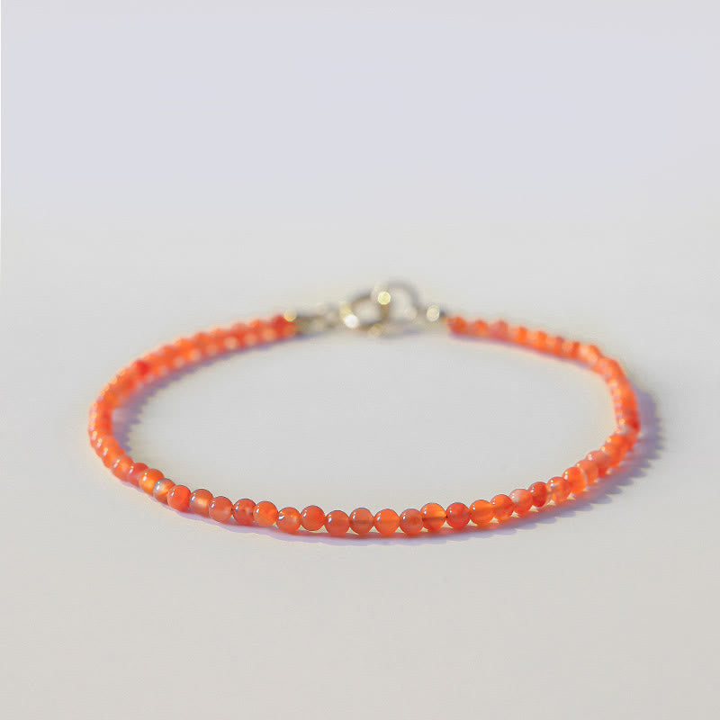 Buddha Stones Natural Cherry Persimmon Red Agate Ultra-thin Beads Confidence Bracelet - 3mm Cherry Red Red Agate - 16cm - image 0