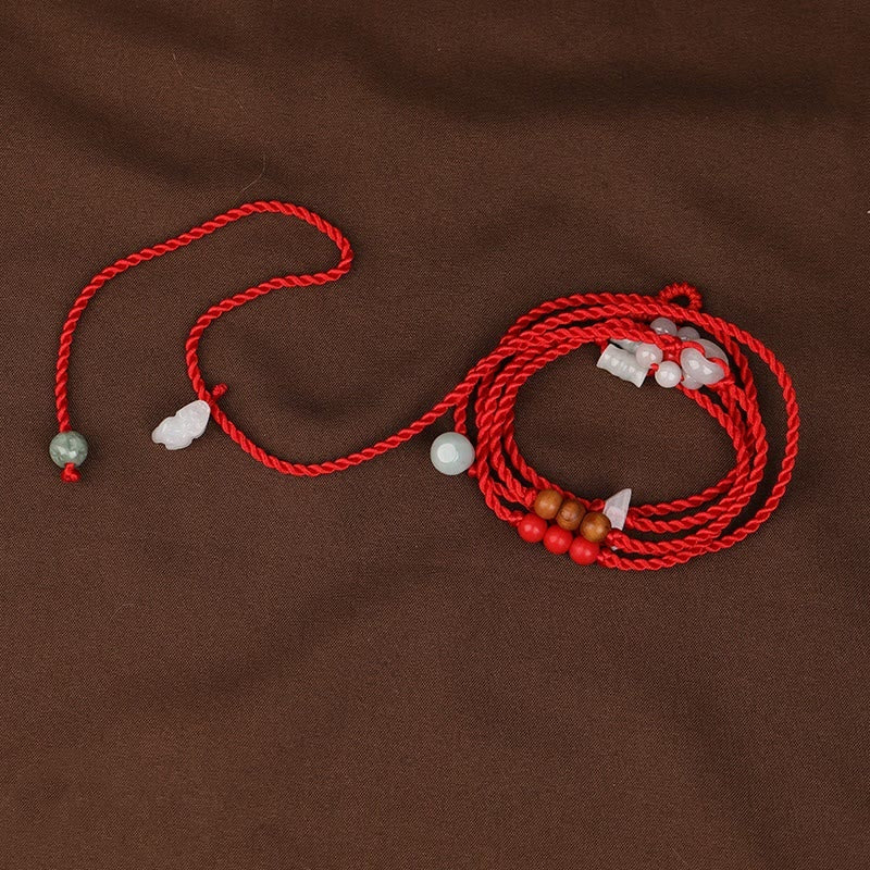 Buddha Stones Chinese Zodiac Peach Wood Blessing Red String Belly Chain - PIXIU - image 12