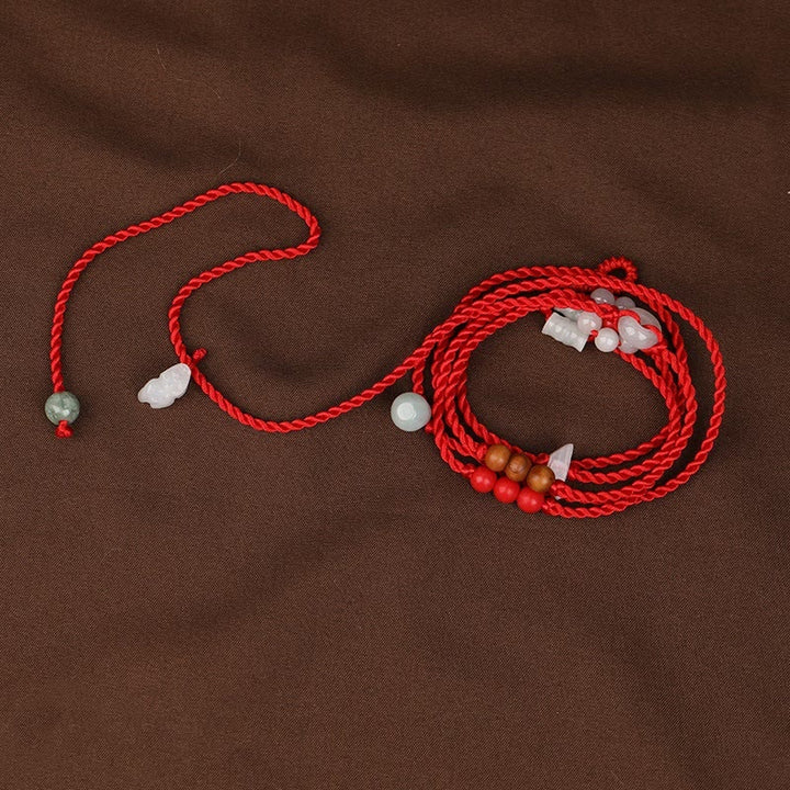Buddha Stones Chinese Zodiac Peach Wood Blessing Red String Belly Chain - PIXIU - image 12