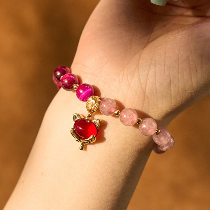 Buddha Stones Natural Strawberry Quartz Pixiu Love Bracelet - image 10