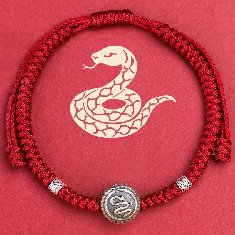Buddha Stones 12 Chinese Zodiac Lucky Red String Bracelet - 925 Sterling Silver Red String - Snake(Bracelet Size 23+5cm) - image 0