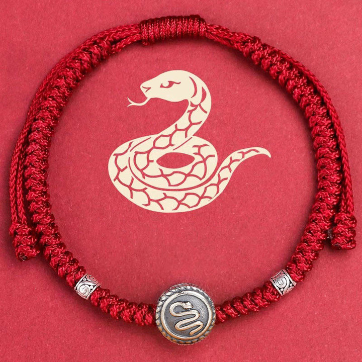 Buddha Stones 12 Chinese Zodiac Lucky Red String Bracelet - 925 Sterling Silver Red String - Snake(Bracelet Size 23+5cm) - image 0