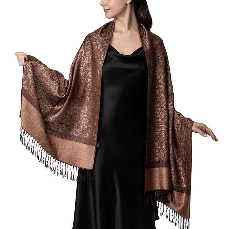 Buddha Stones Tibetan Cashew Jacquard Tassels Shawl Spring Fall Winter Warm Cozy Scarf Wrap - DarkGoldenrod 180*70cm - image 1