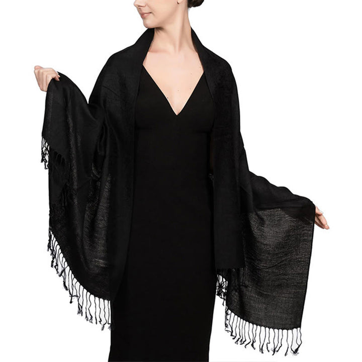 Buddha Stones Tibetan Cashew Jacquard Tassels Shawl Spring Fall Winter Warm Cozy Scarf Wrap - Black 180*70cm - image 17
