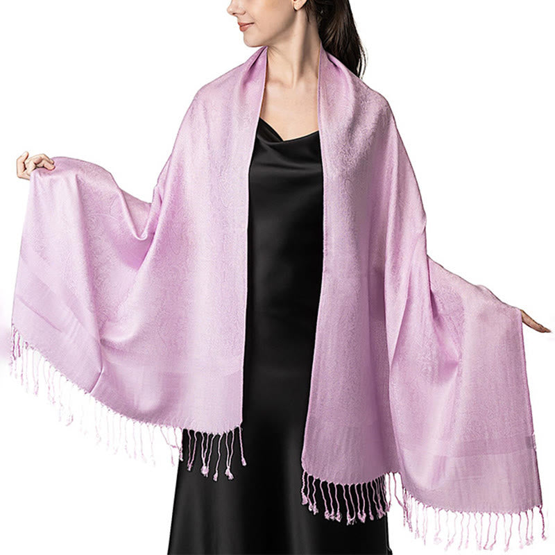 Buddha Stones Tibetan Cashew Jacquard Tassels Shawl Spring Fall Winter Warm Cozy Scarf Wrap - Pink 180*70cm - image 20