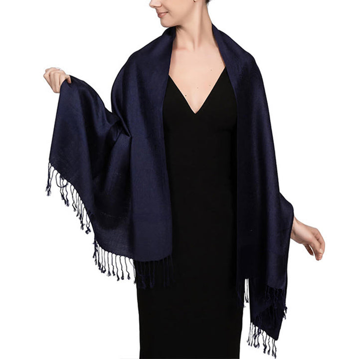 Buddha Stones Tibetan Cashew Jacquard Tassels Shawl Spring Fall Winter Warm Cozy Scarf Wrap - Indigo 180*70cm - image 28
