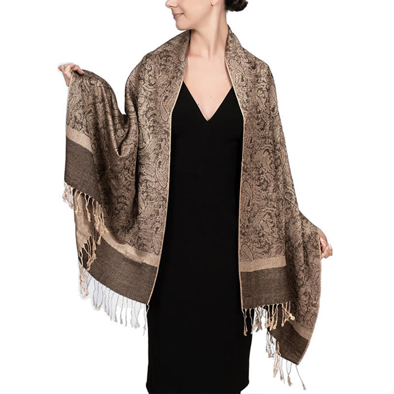 Buddha Stones Tibetan Cashew Jacquard Tassels Shawl Spring Fall Winter Warm Cozy Scarf Wrap - DarkKhaki 180*70cm - image 29