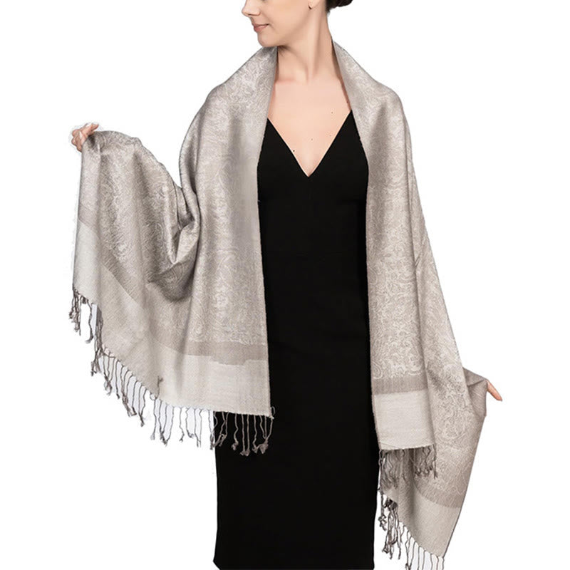 Buddha Stones Tibetan Cashew Jacquard Tassels Shawl Spring Fall Winter Warm Cozy Scarf Wrap - AntiqueWhite 180*70cm - image 30