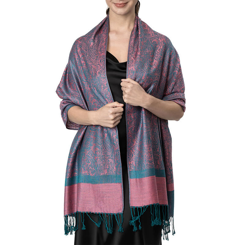 Buddha Stones Tibetan Cashew Jacquard Tassels Shawl Spring Fall Winter Warm Cozy Scarf Wrap - RosyBrown 180*70cm - image 33