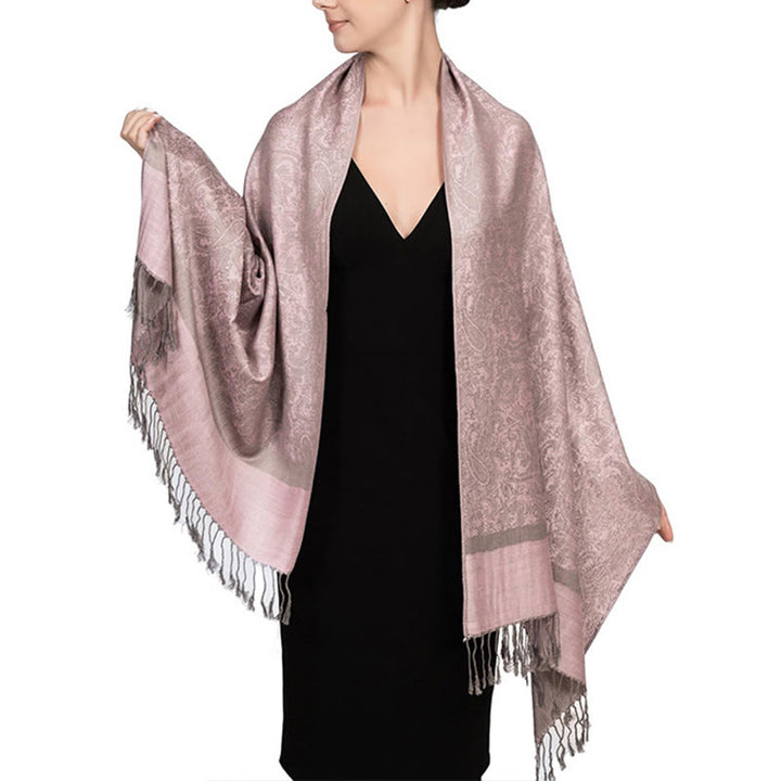 Buddha Stones Tibetan Cashew Jacquard Tassels Shawl Spring Fall Winter Warm Cozy Scarf Wrap - MistyRose 180*70cm - image 34