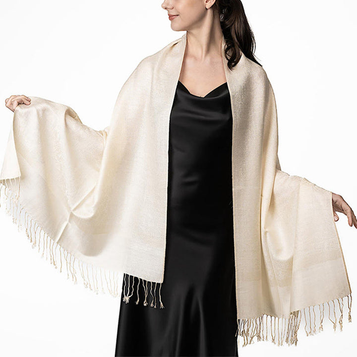 Buddha Stones Tibetan Cashew Jacquard Tassels Shawl Spring Fall Winter Warm Cozy Scarf Wrap - Beige 180*70cm - image 40