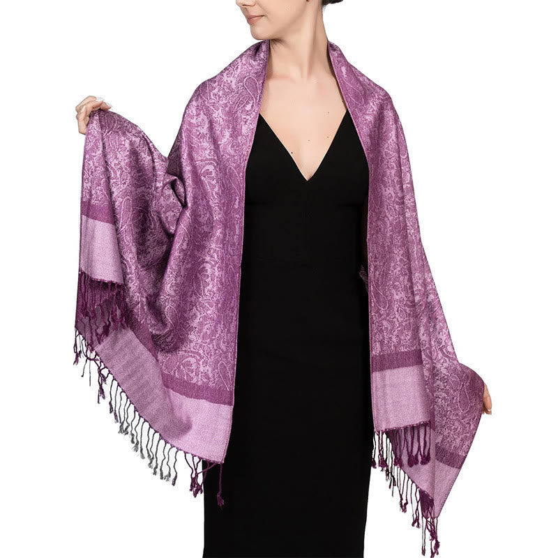 Buddha Stones Tibetan Cashew Jacquard Tassels Shawl Spring Fall Winter Warm Cozy Scarf Wrap - Magenta 180*70cm - image 35