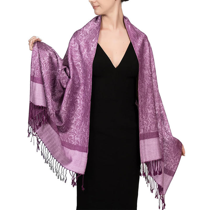 Buddha Stones Tibetan Cashew Jacquard Tassels Shawl Spring Fall Winter Warm Cozy Scarf Wrap - Magenta 180*70cm - image 35