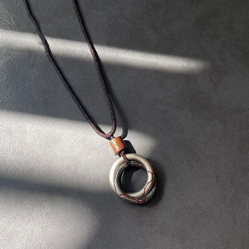 Buddha Stones Copper Qiankun Hoop Big Dipper Luck Necklace Pendant - Qiankun Hoop & Cotton Rope Chain - image 10