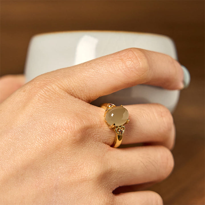 Buddha Stones Natural Hetian Jade Egg Heart-shaped Copper Luck Open Ring - image 2