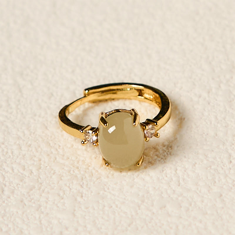 Buddha Stones Natural Hetian Jade Zirconia Egg Copper Prosperity Ring - image 2