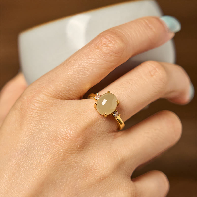Buddha Stones Natural Hetian Jade Zirconia Egg Copper Prosperity Ring - image 3