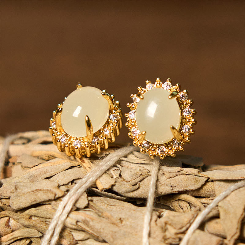 Buddha Stones Natural Hetian Jade Egg Copper Prosperity Earrings - Hetian Jade - image 0