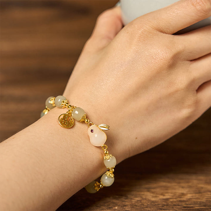Buddha Stones Natural Hetian Jade Fu Character Fu Brand Rabbit Abundance Bracelet - image 4