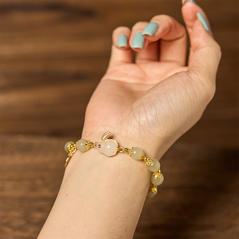 Buddha Stones Natural Hetian Jade Fu Character Fu Brand Rabbit Abundance Bracelet - image 6